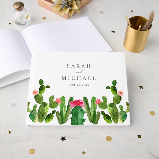 Eleganter Cactus Garden Wedding Empfang Gästebuch (Vorderseite Offen)
