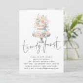 Eleganter Cake Dusty Pink Peach Script 21. Geburts Einladung (Stehend Vorderseite)