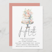 Eleganter Cake Dusty Pink Peach Script 50. Geburts Einladung (Vorne/Hinten)