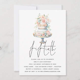 Eleganter Cake Dusty Pink Peach Script 50. Geburts Einladung