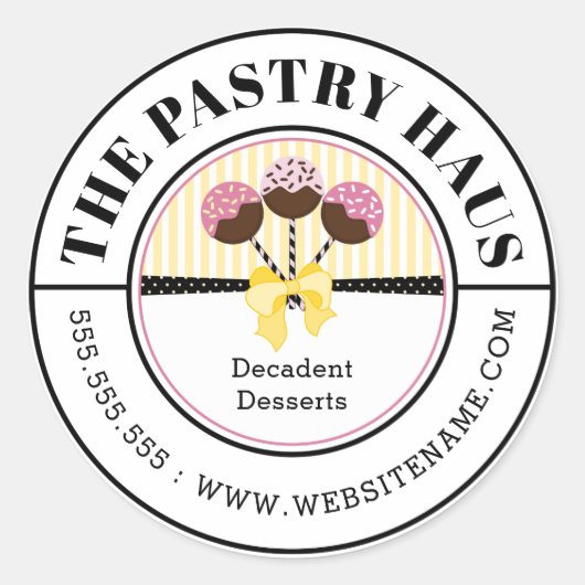 Eleganter Cake Pops Kurveller Text Runder Aufkleber (Vorderseite)