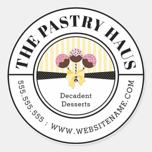 Eleganter Cake Pops Kurveller Text Runder Aufkleber (Vorderseite)