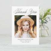 Eleganter Calligrafy Foto Abschluss Dankeskarte (Stehend Vorderseite)