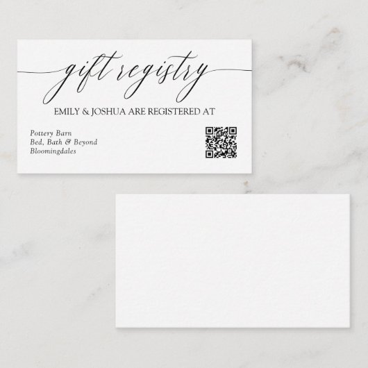 Eleganter Calligrafy Gift Registry QR Code Begleitkarte (Vorne/Hinten)