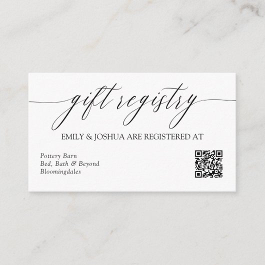 Eleganter Calligrafy Gift Registry QR Code Begleitkarte (Vorderseite)