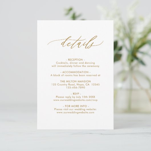Eleganter Calligrafy Gold Wedding Details QR Code Begleitkarte (Stehend Vorderseite)