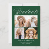 Eleganter Calligrafy Green 4 Foto Abschluss Ankündigung (Vorderseite)