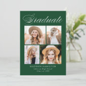 Eleganter Calligrafy Green 4 Foto Abschluss Ankündigung (Stehend Vorderseite)