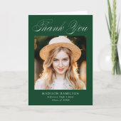 Eleganter Calligrafy Green Foto Abschluss Dankeskarte (Vorderseite)