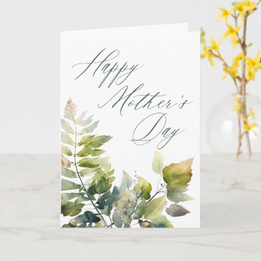 Eleganter Calligrafy Green Verlasst Muttertag Karte (Gelbe Blume)