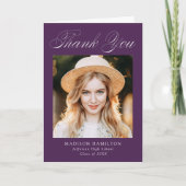 Eleganter Calligrafy Lila Foto Abschluss Dankeskarte (Vorderseite)