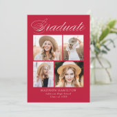 Eleganter Calligrafy Red 4 Foto Abschluss Ankündigung (Stehend Vorderseite)