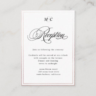 Eleganter Calligrafy Rose Gold Empfang Begleitkarte