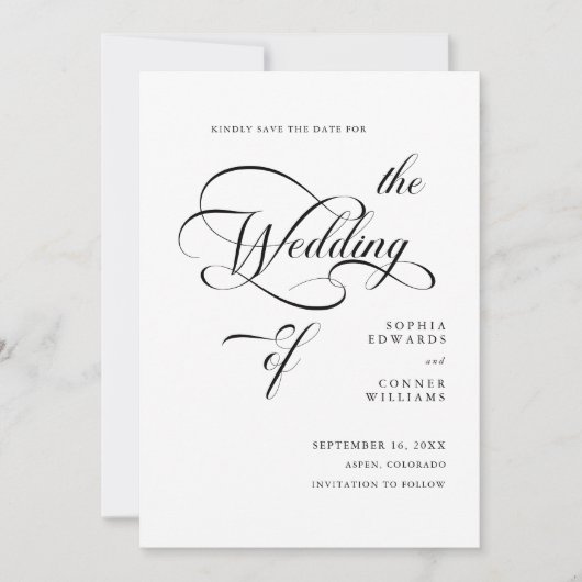 Eleganter Calligrafy Wedding QR Code Save The Date (Vorderseite)