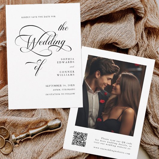Eleganter Calligrafy Wedding QR Code Save The Date