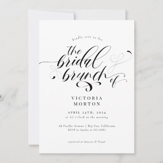 Eleganter Calligraphy Classic Bridal Brunch Einladung (Vorderseite)