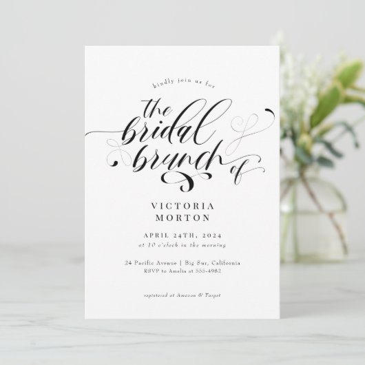 Eleganter Calligraphy Classic Bridal Brunch Einladung (Stehend Vorderseite)