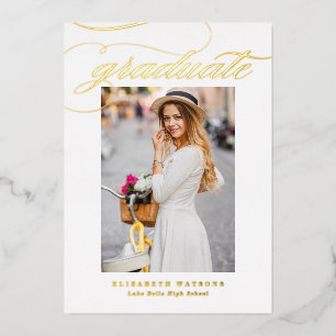 Eleganter Calligraphy Foto Abschluss Gold Folieneinladung