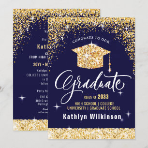 Eleganter Calligraphy Gold Glitzer Abschluss Ankündigung