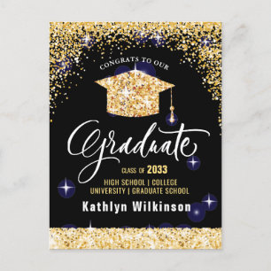 Eleganter Calligraphy Gold Glitzer Abschluss Ankündigungspostkarte