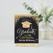 Eleganter Calligraphy Gold Glitzer Abschluss Ankündigungspostkarte (Stehend Vorderseite)