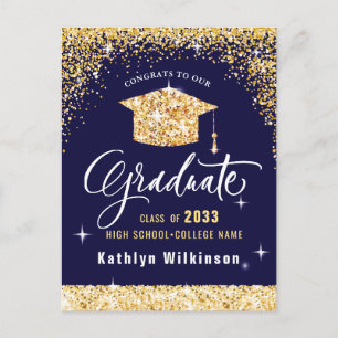 Eleganter Calligraphy Gold Glitzer Abschluss Ankündigungspostkarte