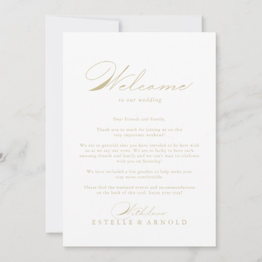 Eleganter Calligraphy Gold Wedding Willkommensbrie (Vorderseite)