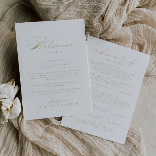 Eleganter Calligraphy Gold Wedding Willkommensbrie