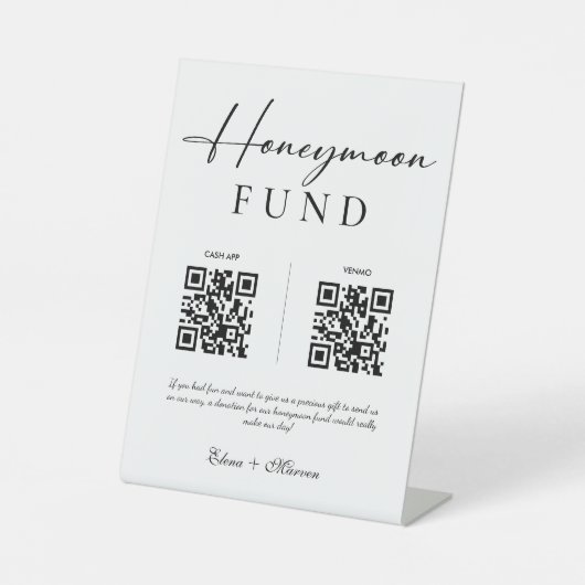 Eleganter Calligraphy Honeymoon Fund QR Code Weddi Sockelschild (Vorderseite)