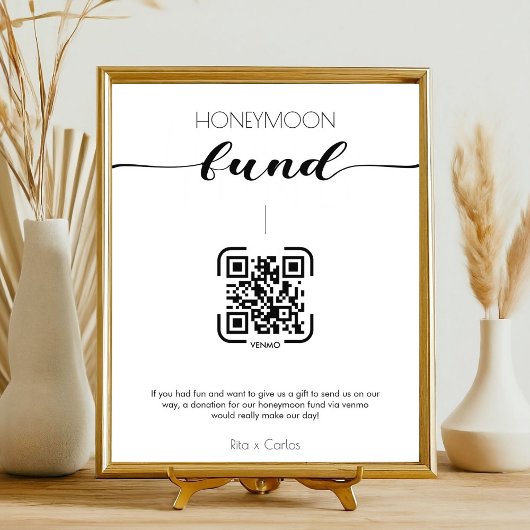 Eleganter Calligraphy Honeymoon Fund QR Code Weddi Sockelschild