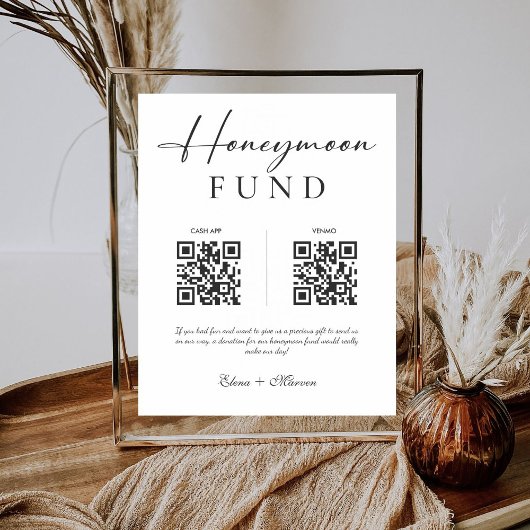 Eleganter Calligraphy Honeymoon Fund QR Code Weddi Sockelschild