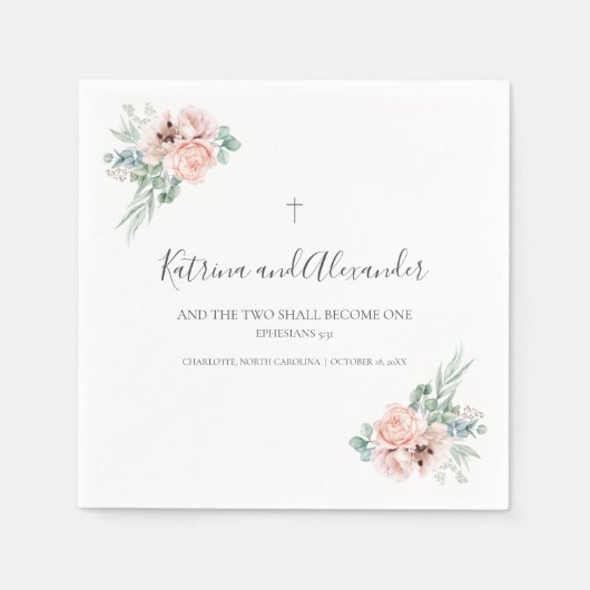 Eleganter Calligraphy Pink Floral Wedding Cocktail Serviette (Vorderseite)