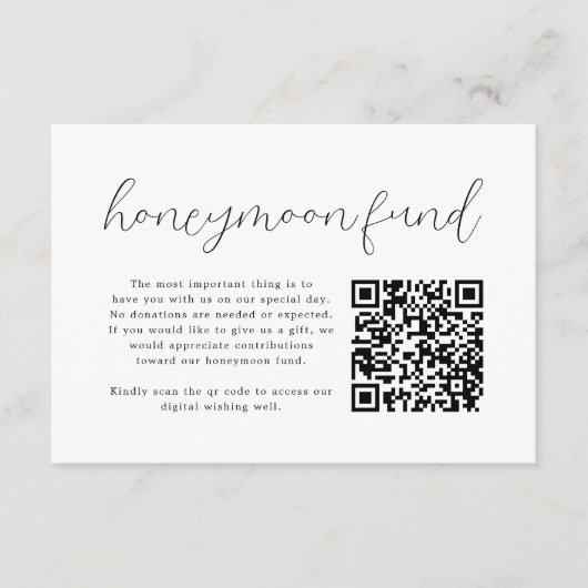 Eleganter Calligraphy Qr Code Honeymoon Fund Begleitkarte (Vorderseite)
