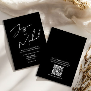 Eleganter Callligrafy Black and White QR Code Einladung