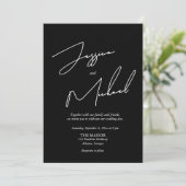Eleganter Callligrafy Black and White QR Code Einladung (Stehend Vorderseite)