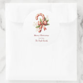 Eleganter Candy Cane mit roter Schleife Weihnachte Runder Aufkleber (Tasche)