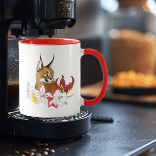 Eleganter Caracal-Wildkatze Lilien Floral Grün Tasse
