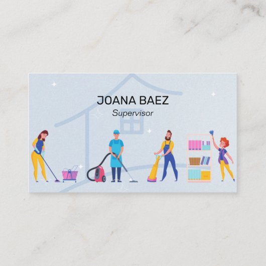 Eleganter Cartoon House Reinigungsservice Visitenkarte (Rückseite)