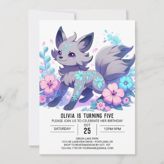 Eleganter Cartoon Wolf Digital Geburtstag Einladung (Vorderseite)