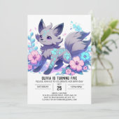 Eleganter Cartoon Wolf Digital Geburtstag Einladung (Stehend Vorderseite)