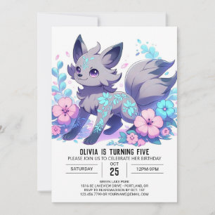 Eleganter Cartoon Wolf Digital Geburtstag Einladung
