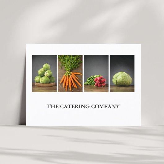 Eleganter Catering mit weißem Gemüse Visitenkarte