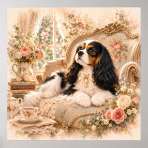 Eleganter Cavalier King Charles Spaniel im Vintage Poster