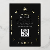 Eleganter Celestial Gold Moon & Sun QR Code Hochze Folieneinladung (Rückseite)