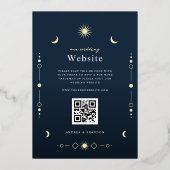 Eleganter Celestial Gold Moon & Sun QR Code Hochze Folieneinladung (Rückseite)