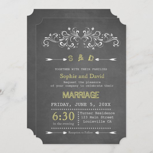 Eleganter Chalk Blüh und Swirl | Einladung zur Hoc (Vorne/Hinten)