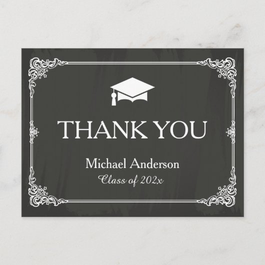 Eleganter Chalkboard Grad Cap Abschluss Vielen Dan Postkarte (Vorderseite)