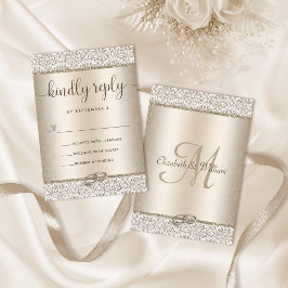 Eleganter Champagne Glitzer Monogram Wedding RSVP Karte