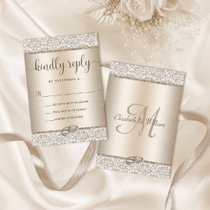Eleganter Champagne Glitzer Monogram Wedding RSVP Karte