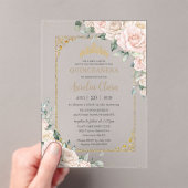 Eleganter Champagne Ivory Blush Floral Quinceñera Acryleinladungen (Insitu (Handheld))